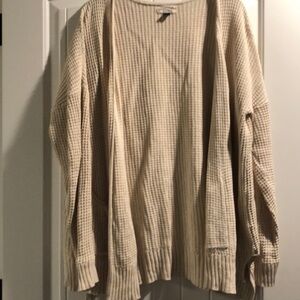 Waffle knit open front cardigan